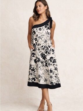 NWT Abercrombie & Fitch Black and Cream Floral Midi Dress